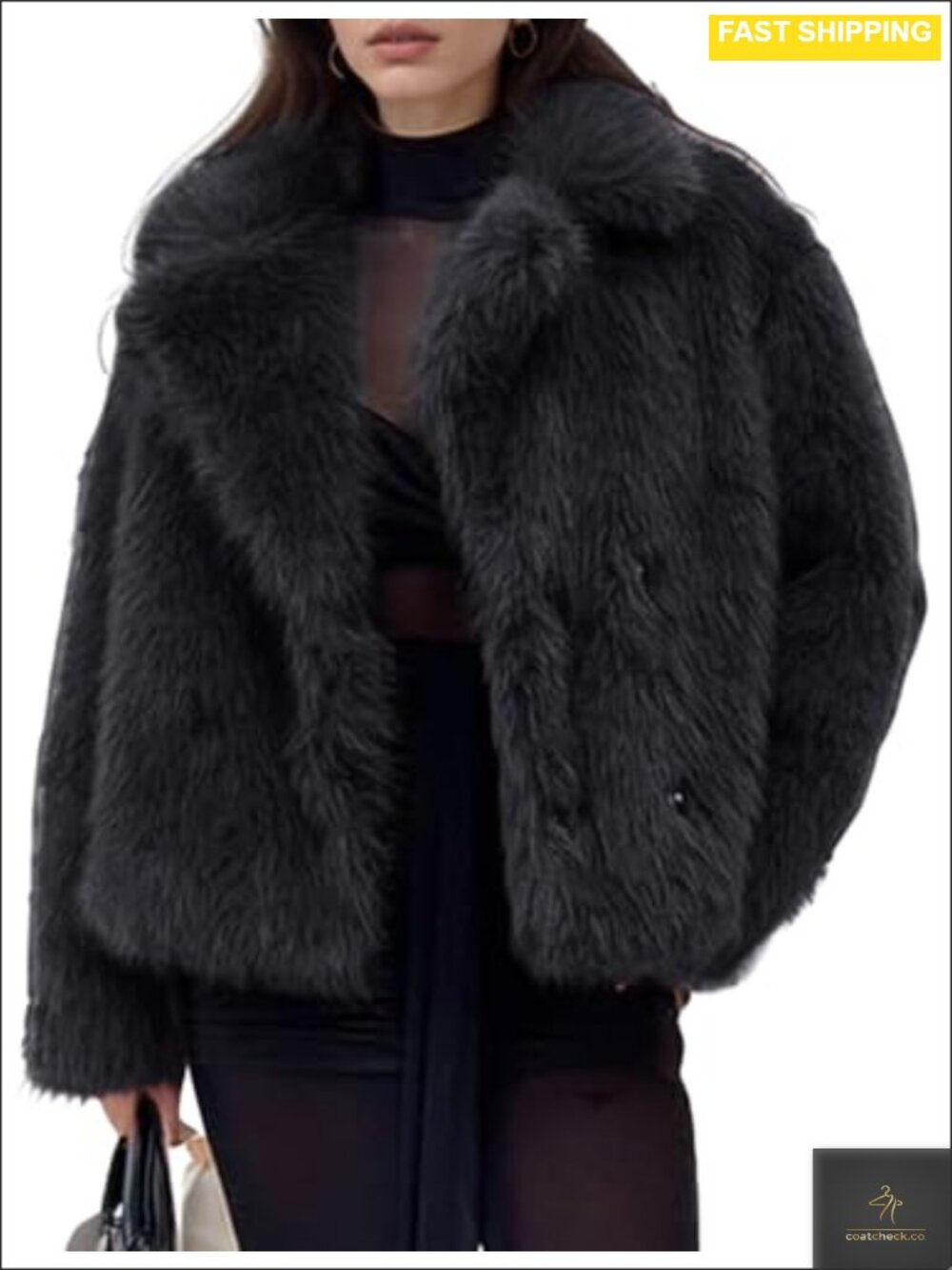 Faux Fur Coat Women Lapel Open Front Fluffy Winter Jacket